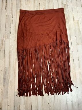 Shyanne Rust Fringe-Trim Midi Skirt